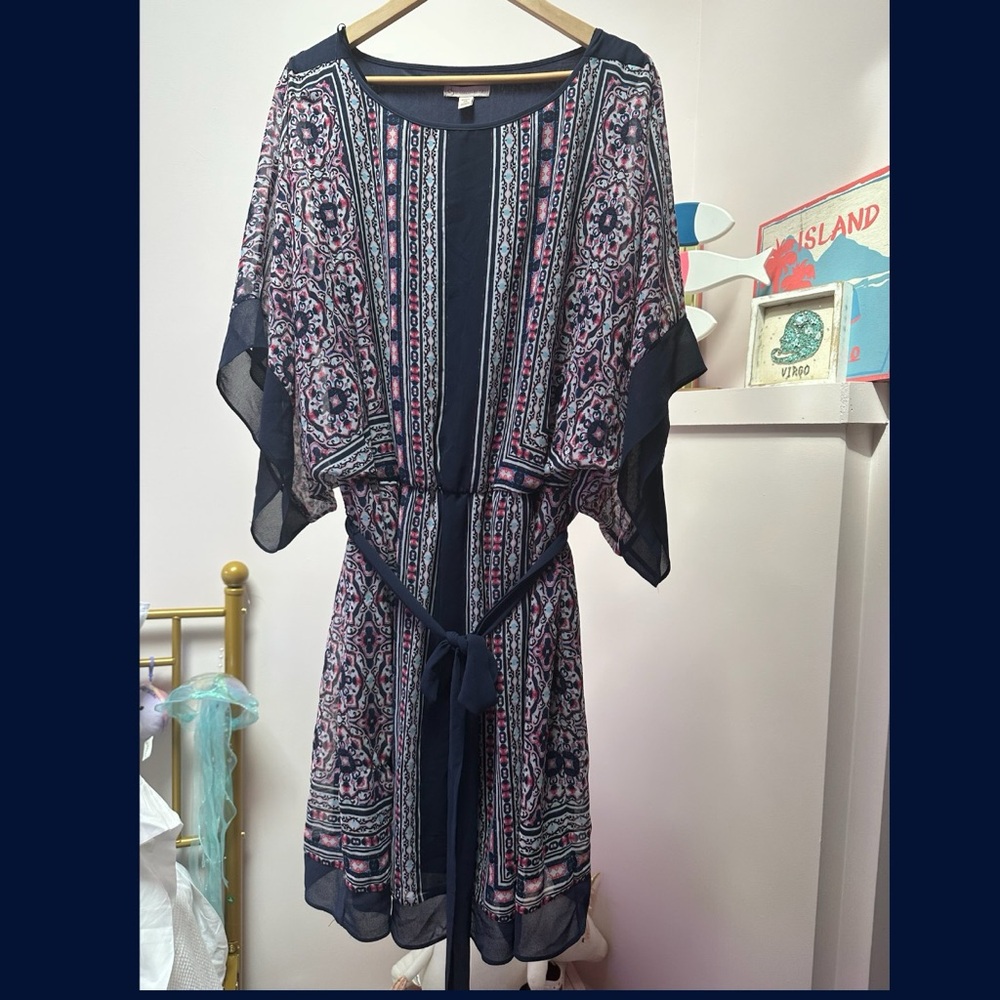 Navy and Pink Patterned Dress